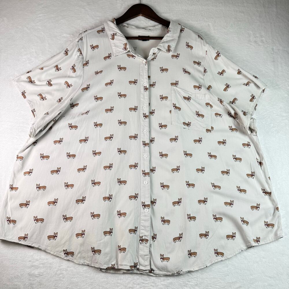 Torrid Corgi Dog Print Button Front Blouse Womens Size 5 Plus Size Dog MomTop - Picture 2 of 11